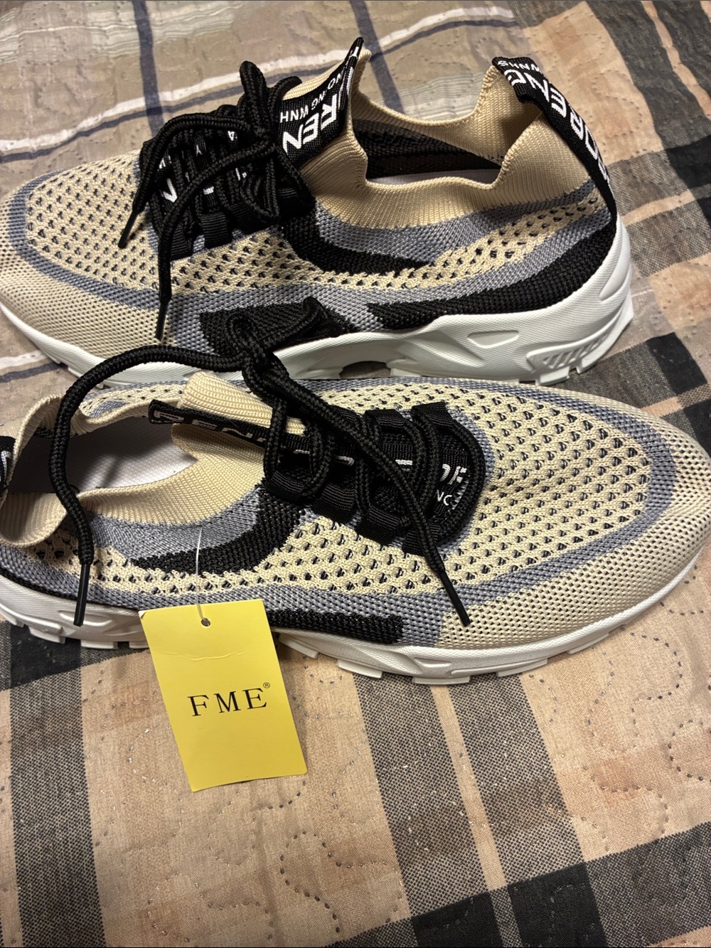 ME Makeover Essentials Women's Beige Black Gray Knit Slip-On Sneakers